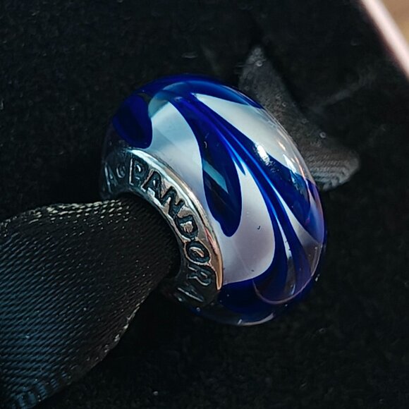 Authentic Retired Pandora Blue Swirl Murano Glass Bead - 790675 - Picture 3 of 5